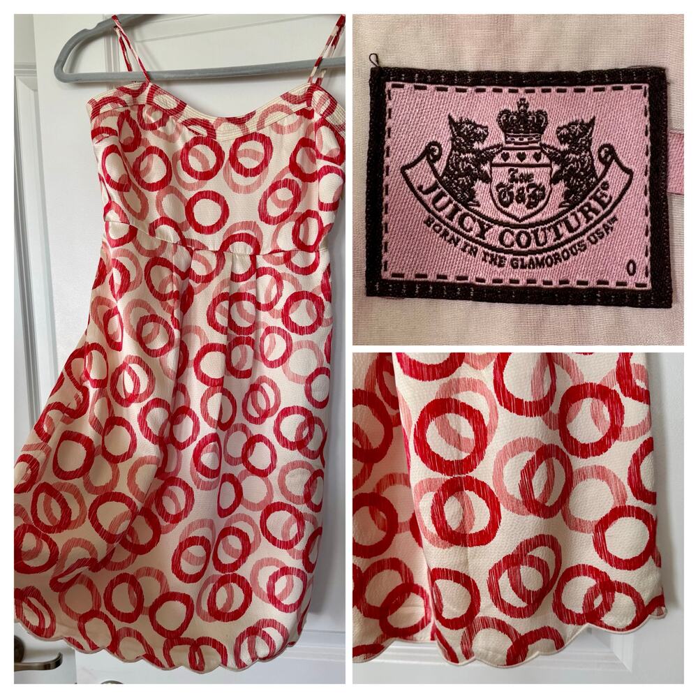 VTG Juicy Couture 100% Silk Babydoll Dress Candy Cane Christmas Sz 0 NO BELT